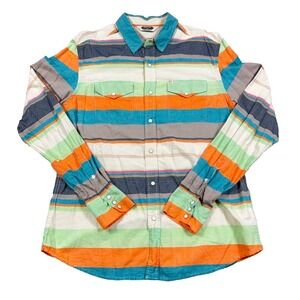 Salt Valley Western Shirt Men Large Pearl Snap Cowboy Southwestern Striped Multi